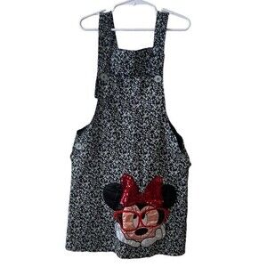 Minnie Mouse Disney Overall Dress Sequins Bow Floral Print Girls Size Medium